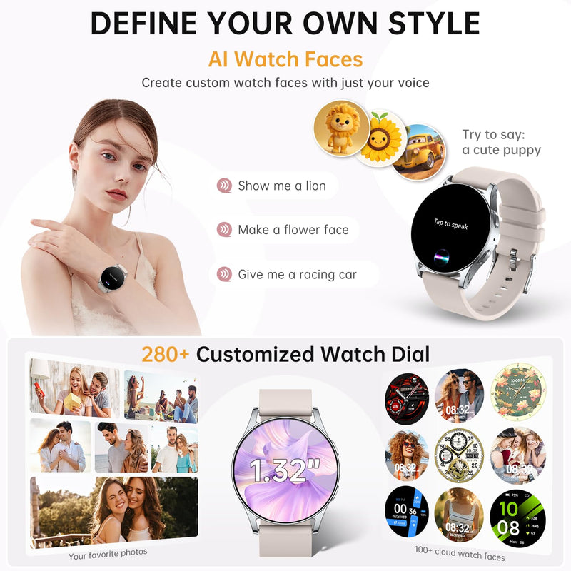 Smart Watch for Women Men, 41mm AMOLED Activity Fitness Tracker for Android iPhone with Always On Display, 150+ Sports, Calorie & Step Counter, Sleep Monitor, Answer/Make Calls (Starlight) Starlight