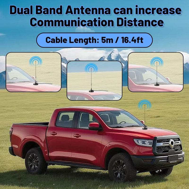 Dual Band Mobile Radio Magnetic Base Heavy Duty Mount Whip Antenna Kit with PL-259 Connector,16.4ft RG58 Cable Compatible for VHF UHF GMRS Car Truck Handheld Ham Radio Two Way Radios Antennas
