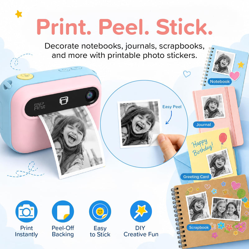 myFirst Kids Instant Print Camera, 16MP Camera, 9 Rolls Paper, Travel Case | 7S inkless thermal printing, insta 20 bundle, selfie lens, toy camera, school travel play, birthday gift for girls ages 4-12 Cotton Candy Camera + 9 Rolls Paper + Carrying Case