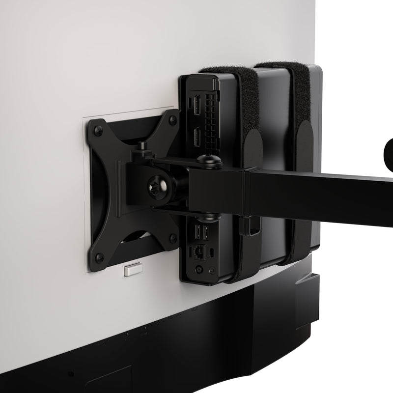 HumanCentric Universal Small Device Mount for VESA Arms, Adjustable Strap | for Small Computers & Electronics, Mounts on Back of Computer Monitor Using VESA Arm