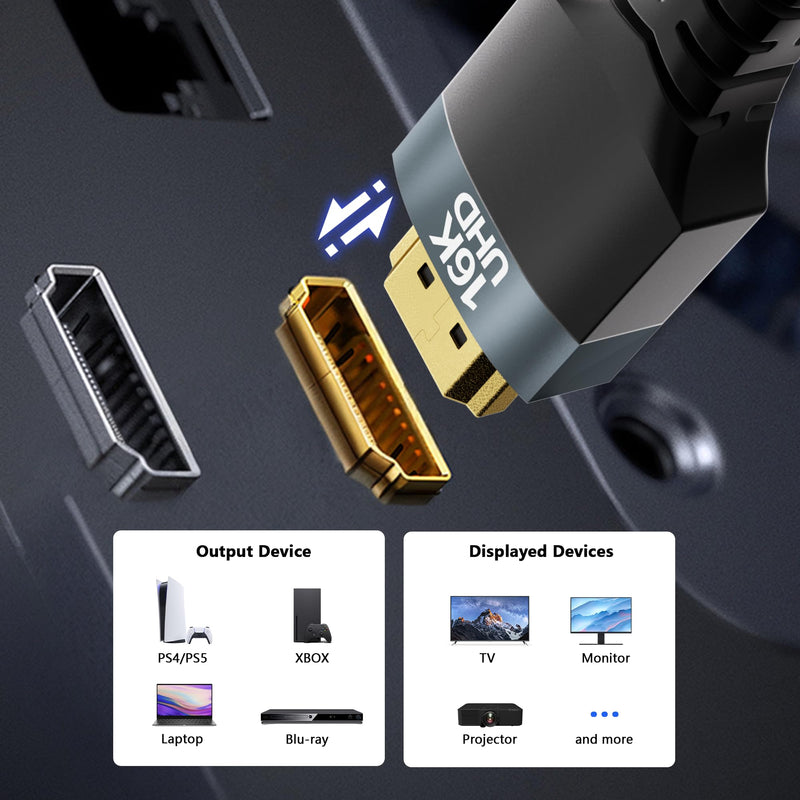 16.5FT 96Gbps Ultra High Speed HDMI 2.2 Cable,Gold-Plated Connectors,Supports 16K@60Hz,4K@240/480Hz,Dynamic HDR10+,3D,eARC,X and HDCP 2.2 & 2.1,Compatible with PS5, Xbox,Gaming PC,Projector 16.5FT
