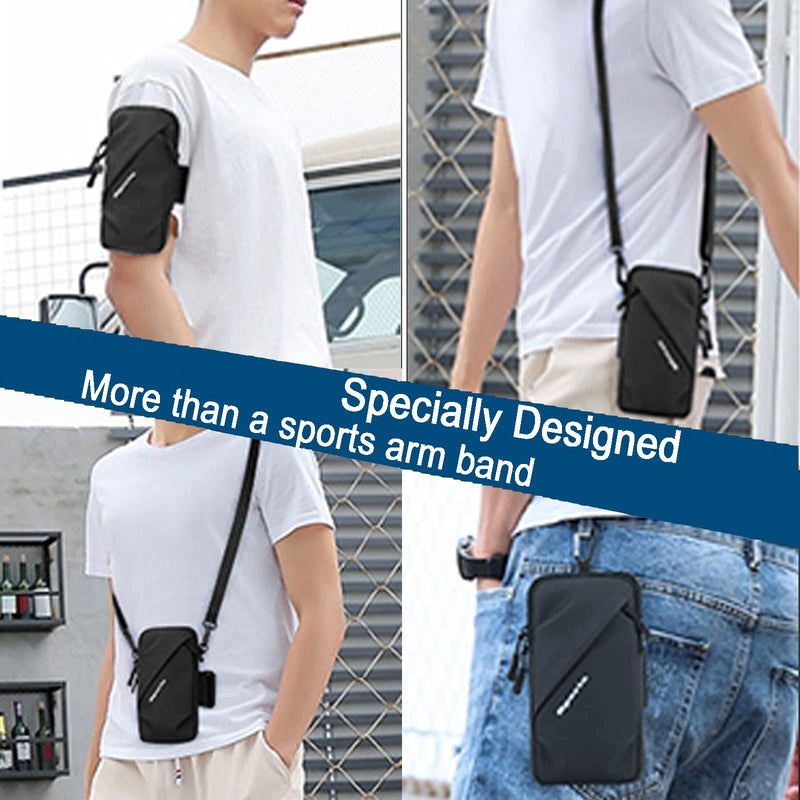 Phone Holder, Small Crossbody Shoulder Holsters Bag with Arm Band, Fits iPhone and Android, Use for Running, Walking, Hiking & Biking (6.7 Inches, Black)