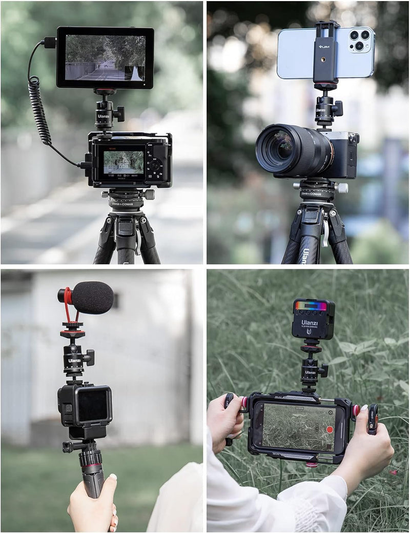 [AUSTRALIA] - Mini Ball Head, ULANZI H28 Panoramic Tripod Head + Dual Hot Shoe Mount DSLR Camera Mount Adapter Photograph Attachment Accessories for Action Cameras Cam Smartphone Light Microphone Loading 5.5lb 