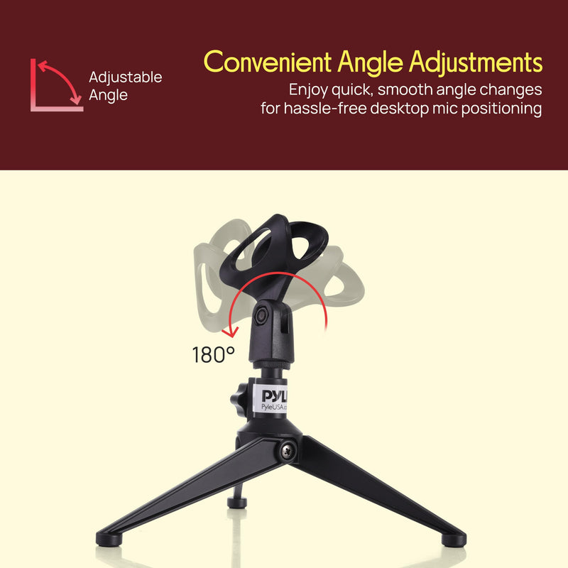 Pyle Desktop Tripod Microphone Stand - Adjustable Height 4.7” to 8.7” with Heavy Duty Clutch, Supports 5 Lbs, Ideal for Podcast, Screencasts, or Desktop Applications 8.7-inches