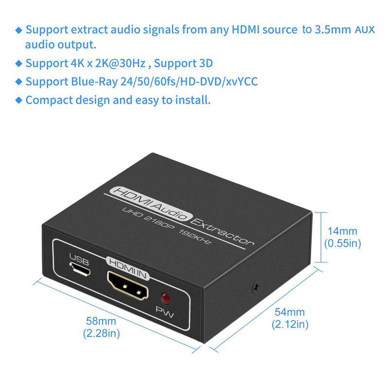 DONGJIAN HDMI Audio Extractor,4K HDMI to HDMI with Audio 3.5mm AUX Stereo and L/R RCA Audio Out,HDMI Audio Converter Adapter Splitter Support 4K 1080P 3D Compatable for PS3 Xbox Fire Stick.