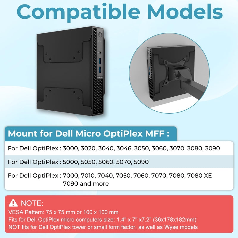 Mini PC Mount for Dell with Pen Holder, VESA Wall Under Desk Mount or Mount to a Monitor Arm, Monitor Stand for Dell OptiPlex MFF 7080 5070 3000 7060 7090 7010 3060 3040 3046 3050 3090 and More Model