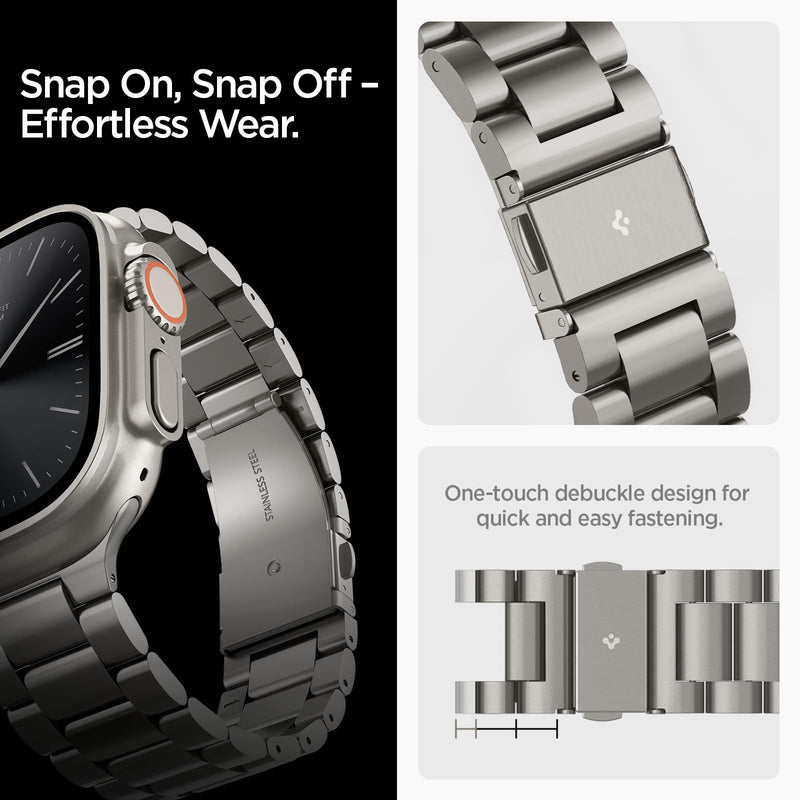 Spigen Modern Fit for Apple Watch Band, Premium Metal/Stainless Steel Strap | For Apple Watch Ultra 3/2/1 49mm, Series 11/10 46mm, 9/8/7 45mm, SE3/SE2/SE/6/5/4 44mm, 3/2/1 42mm Natural Titanium