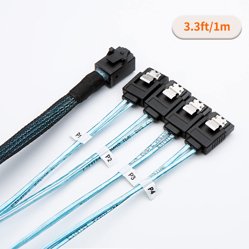 CableCreation Internal HD Mini SAS (SFF-8643 Host) - 4X SATA (Target) Cable,SFF-8643 to 4X SATA Cable, SFF-8643 for Controller, 4 Sata Connect to Hard Drive, 1M / 3.3FT 3.3FT/1.0M Black 1