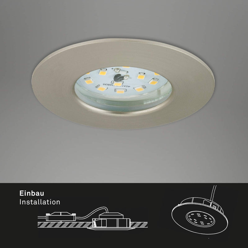[AUSTRALIA] - Briloner LED, Small mounting Depth, 230V, Set of 3, Ceiling Light, Downlight, Bathroom recessed lamp, Integrated, 5 W, Satin Nickel Matt-nickel 