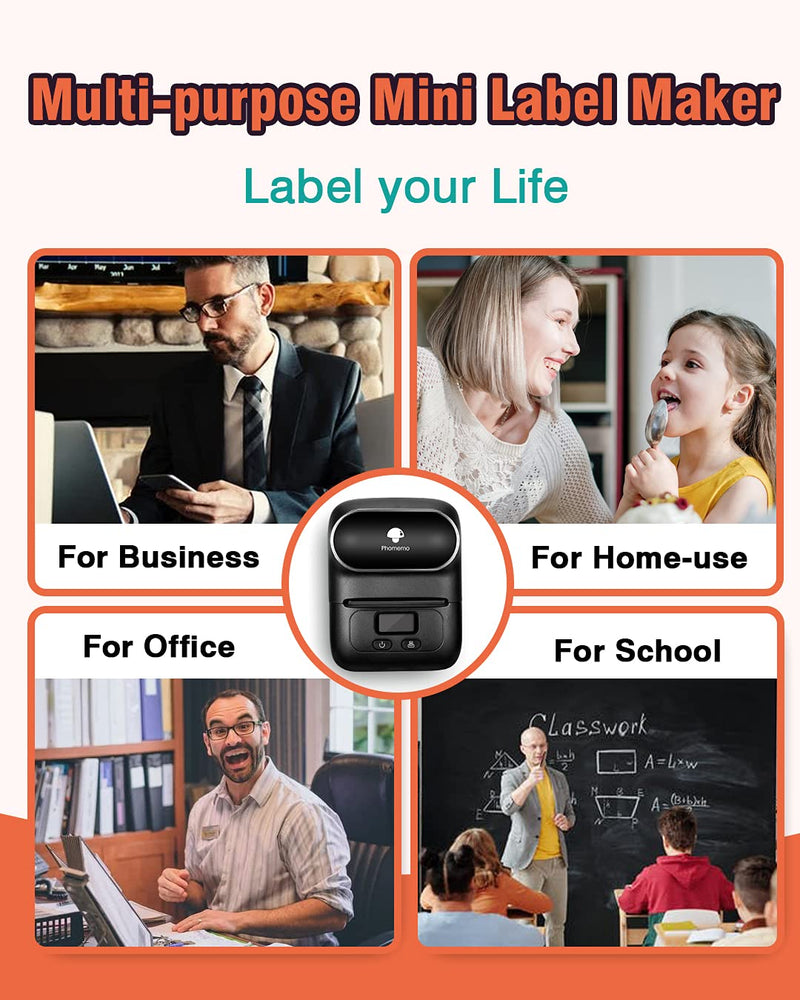 Phomemo M110 Label Makers - Barcode Label Printer Bluetooth Portable Thermal Printer for Small Business, Address, Logo, Clothing, Mailing, Sticker Printer for Phones & PC, Black 1 Printer + 1 Roll Label