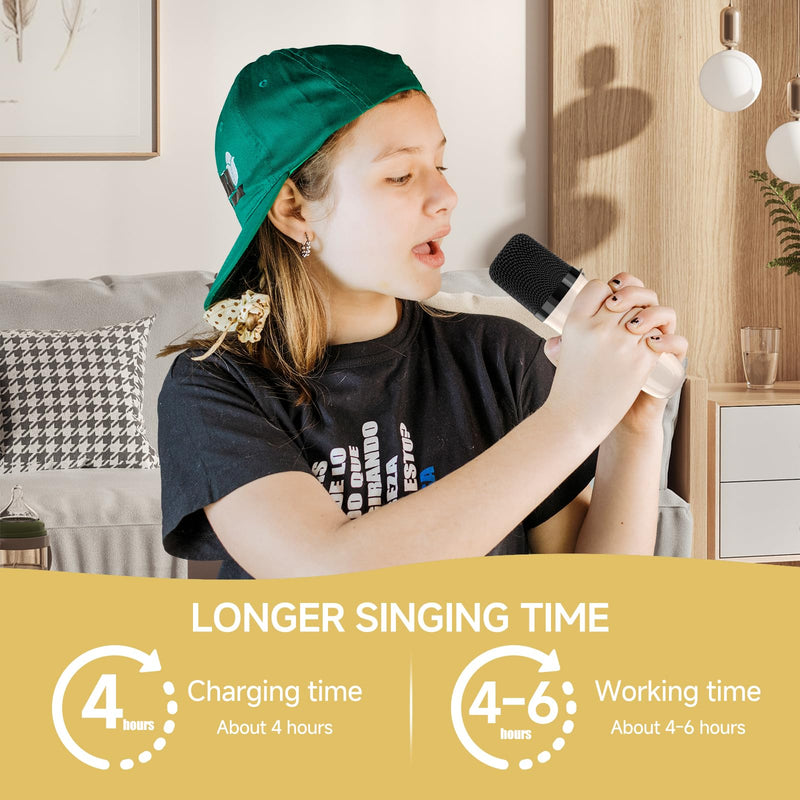 Mini Karaoke Machine for Kids,Portable Bluetooth Karaoke Machine with 2 Wireless Microphones, Kids Karaoke Machine for Birthday Home Party,Gift for Girls Boys（Beige） Beige