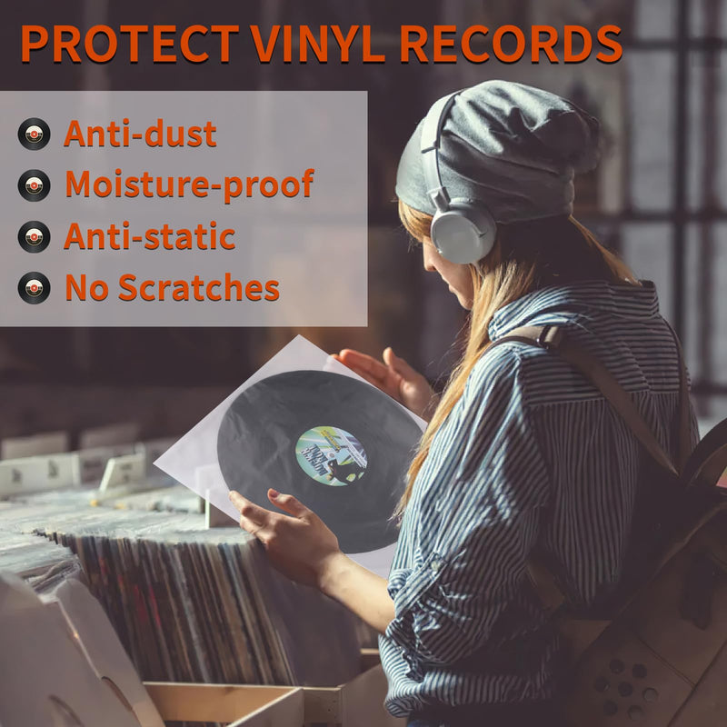 Vinyl Record Inner Sleeves, 30 Anti Static 12" LP Vinyl Inner Sleeves, Premium Protective Plastic Vinyl Sleeves Albums Covers for 33 RPM Record Protection Collection Storage Vinyl Lovers Gift 12"x12"-30Pack
