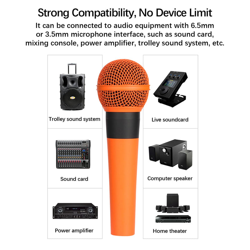 [AUSTRALIA] - Microphone For Singing, Metal Karaoke Microphone, Dynamic Microphone, Handheld Wired Microphone, Connect With Any 6.5mm Or 3.5mm Microphone Interface Audio Equipment (Orange) Orange 