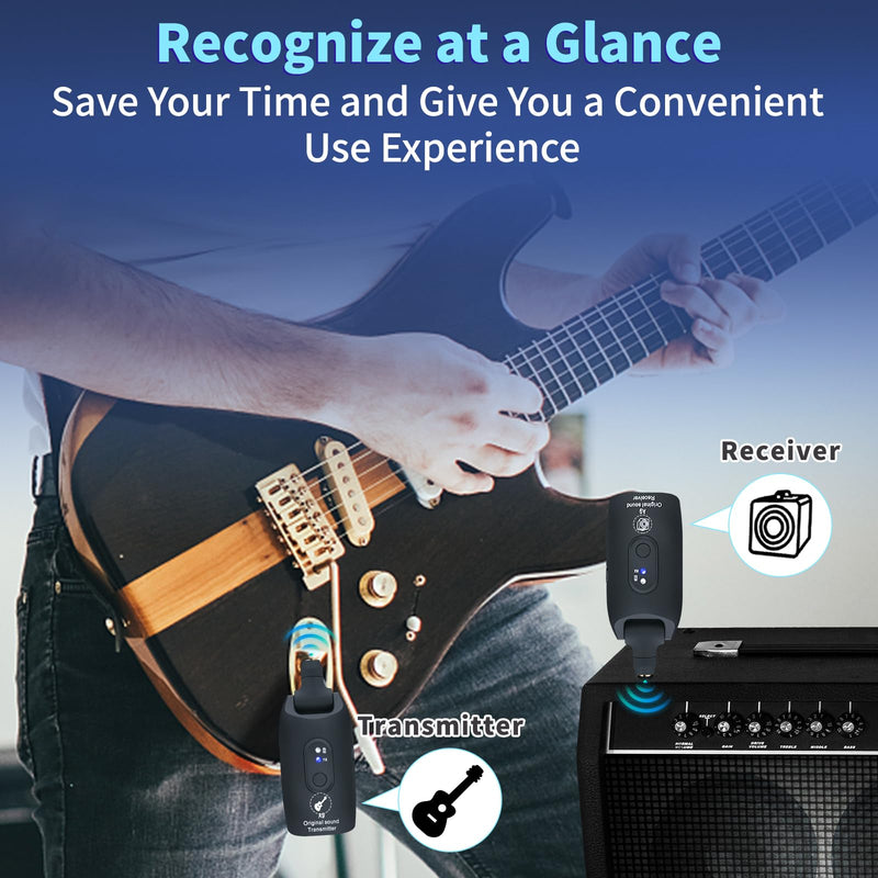 [AUSTRALIA] - 2.4GHz Wireless Guitar System Rechargeable Audio Wireless Transmitter Receiver for Guitar Bass Electric Instruments,Over 30m/100 Feet Transmission,270°Rotatable,4hours Woring Time（A9 Black） 