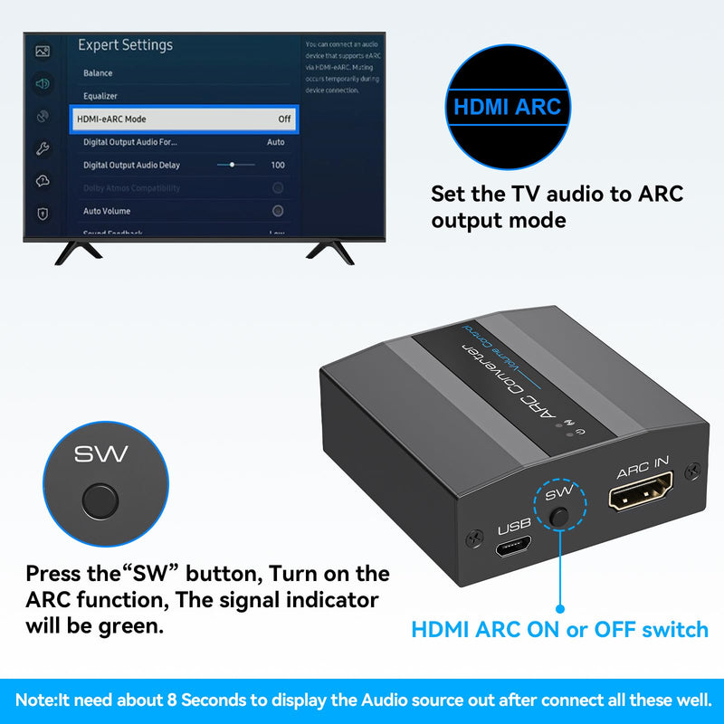 HDMI ARC Adapter 4K60Hz HDMI ARC Audio Extractor with 3.5mm and L R Stereo Audio for HDTV Soundbar Speaker Amplifier M HDMI ARC Adapter