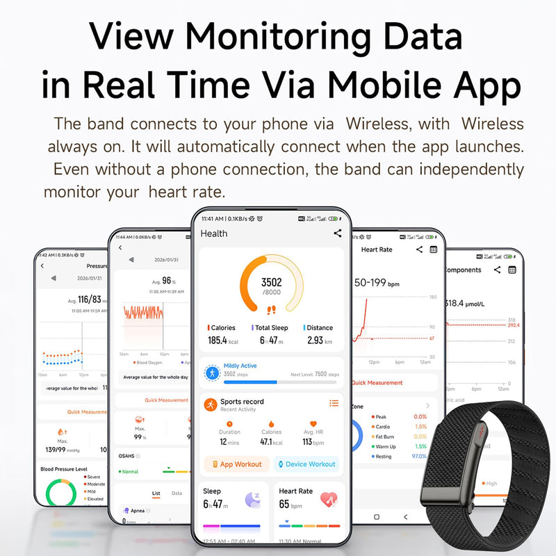 Activity Tracker 24/7 Health Heart Rate Sleep Monitor Pedometer Calorie Lightweight Screenless Activity Tracker for Men Women Seniors Wearable Fitness Trackers Free APP IP68 Waterproof black