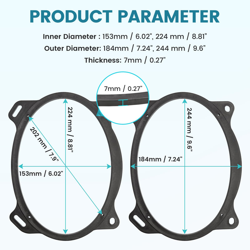 6x9 inch Rear Deck Speaker Adapter Spacer Ring for Toyota Camry/Corolla/Yaris 2002-2013 Install Aftermarket Radio Speaker Mounting Bracket