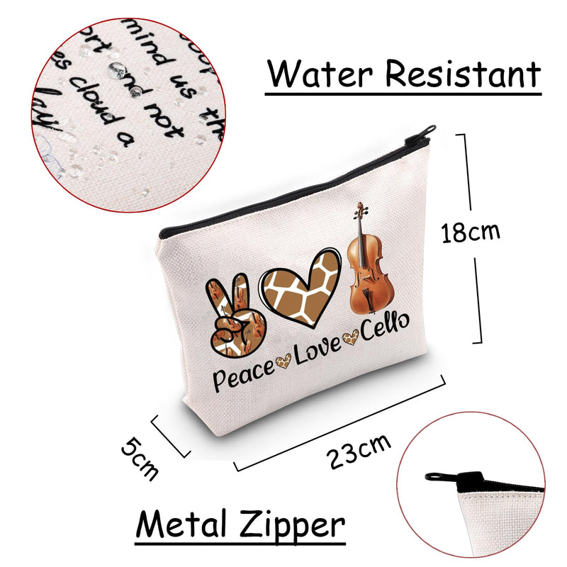 JXGZSO Musician Gift Cello Instrument Makeup Bag Peace Love Cello Toiletry Bag With Zipper Cello Lover Gift