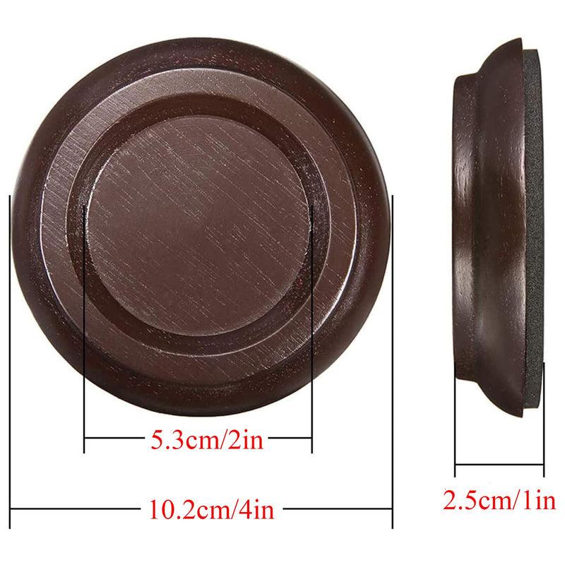 QJFCare 4Pcs Piano Caster Cups Grand Upright Piano Wheels Feet Floor Protectors, Solid Wood Casters Cups Wood Sliders Caster Pads with Non-Slip & Anti-Noise Foam Set of 4, Brown