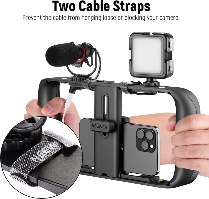 NEEWER Smartphone Video Rig, Phone Grip Stabilizer Vlogging Cage with Cold Shoe&1/4” Thread, Video Recording Filming Rig Compatible with iPhone 14 Plus/Pro Max 13 Mini/Pro Max X XS Max XR Android