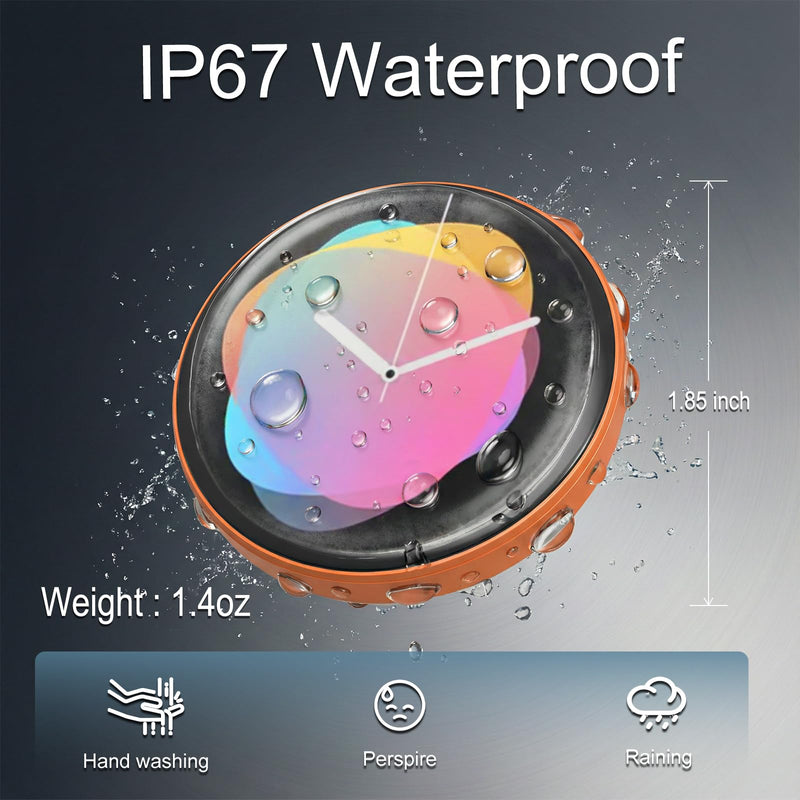 [AUSTRALIA] - Multifunction MP3 Player with E-Book Reader, Watch Features, Bluetooth, Voice Recorder, Message Synchronization, IP67, 18H Battery, Magnetic Design/Necklace/Brooch for Backpacks/Hoodies/Hats(Orange) Orange 