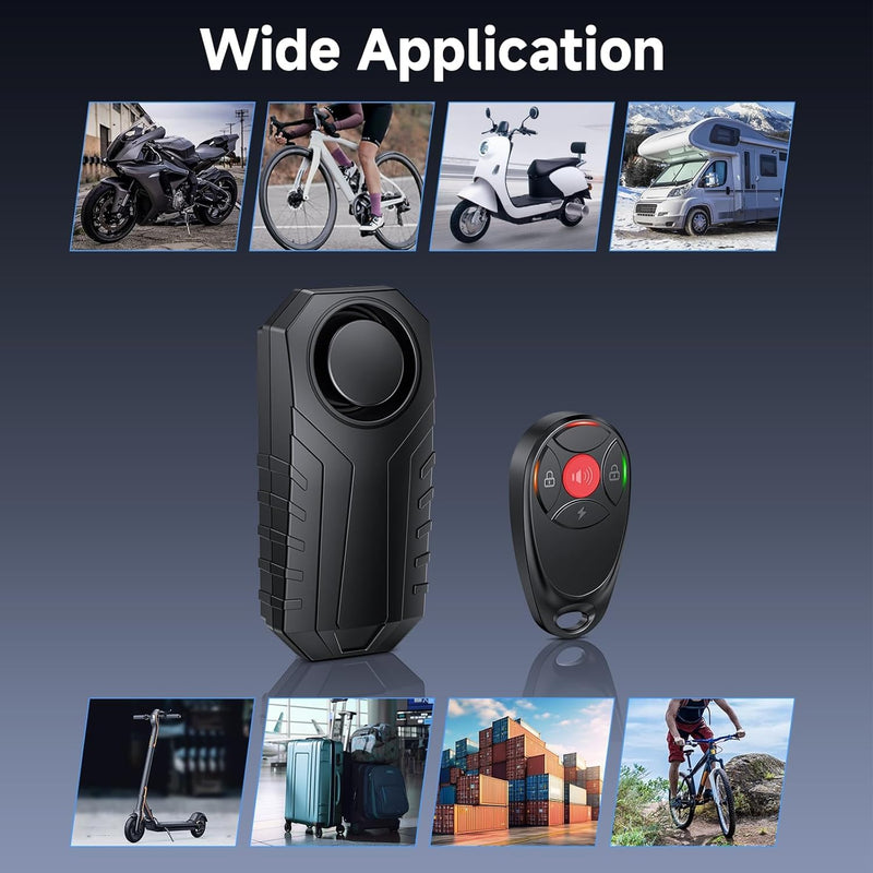 [AUSTRALIA] - 110dB Loud Anti Theft Vibration Sensor Alarm Systems for Electric Bike Motorcycle Golf Car Trailer Mailbox Garage Door Waterproof Home Security Bike Accessories Bike Alarm with Remote 