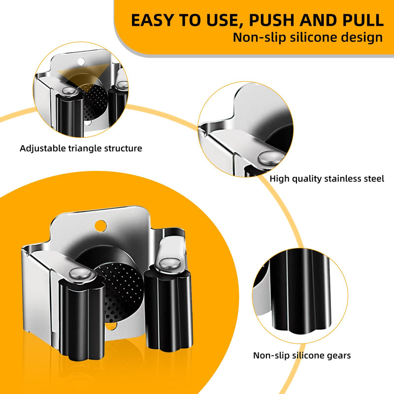 Trukafie Pack of 12 Broom Holder Wall Tool Holder Stainless Steel Garden Tools Tool Holder Wall Garden Tool Holder for Garden Kitchen Bathroom Garage Shovel Mop