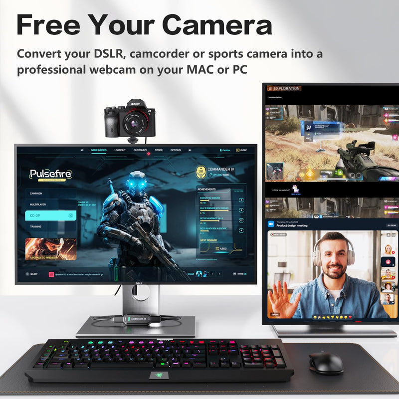 VIXLW Cam Link 4K – External Capture Card for DSLR Camcorder ActionCam as Webcam, HDMI to USB 3.0, Meet/Stream/Record in 4K60/1080p120, Easy Connect for OBS/Zoom, Windows/Mac black
