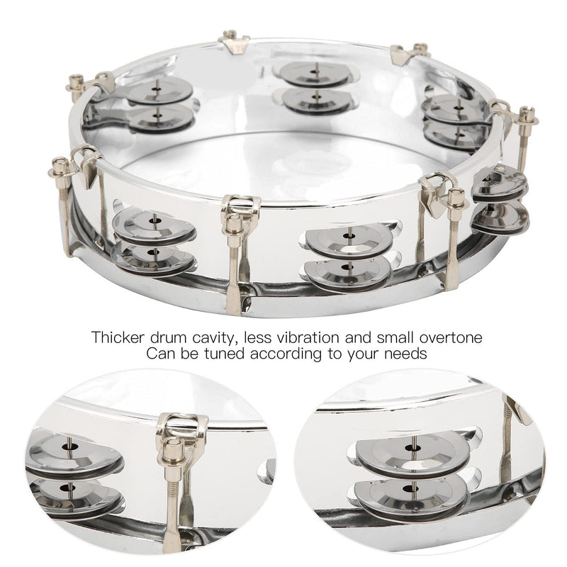 8in Tambourine Adjustable Tone Hand Drum Hand Held Percussion Educational Musical Instrument Cymbal Bells Double Row Jingle Bells with Drum Key(Transparent) Transparent
