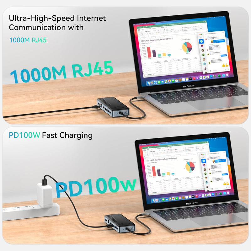 Yottamaster USB C Hub with 4TB M.2 NVMe SSD Enclosure, 8 Ports USB C HUB Adapter 10Gbps USB 3.2 Gen2, 4K@60Hz HDMI, 100W PD, Ethernet for Windows, Mac [Diskless] - YM28PR YM28PR with Ethernet
