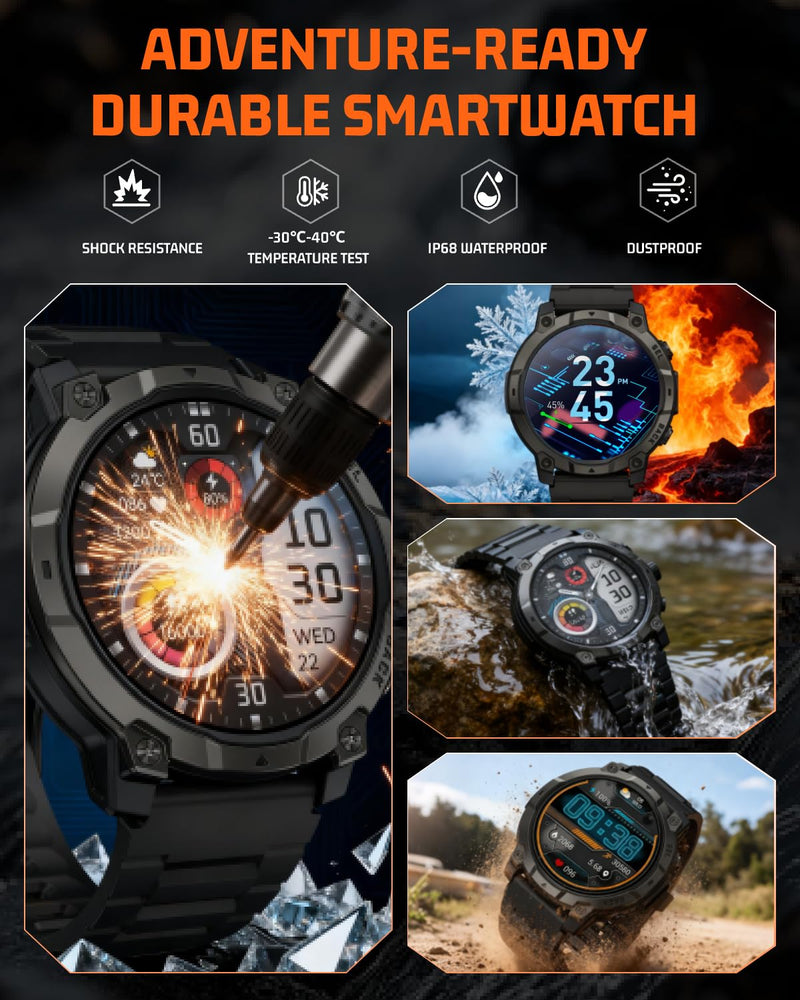 Men’s Smart Watch - Bluetooth Calling, IP68, 24/7 Sleep Monitor, Fitness Step Tracker, 110 Sports Modes, for Android iOS (Jet Black, 1.51) Classic Jet Black
