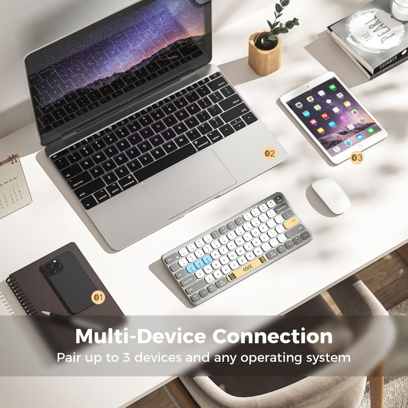 [AUSTRALIA] - iClever Compact Keyboard, BK50 Bluetooth Keyboard for iPad, Colorful iPad Keyboard, Portable and Ultra Slim Design, Sync to 3 Devices, with Large Keycap for iPhone, Laptop, Tablet, Windows 