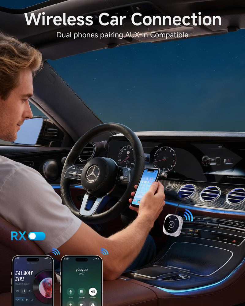 [AUSTRALIA] - Airplane Bluetooth 5.4 Transmitter Receiver with aptX Low Latency,Supports 2 AirPods or Headphones, 24Hr Playtime, 3.5mm AUX Wireless Audio Adapter for Home Stereo, Travel Flight, Home, Gym Silver 