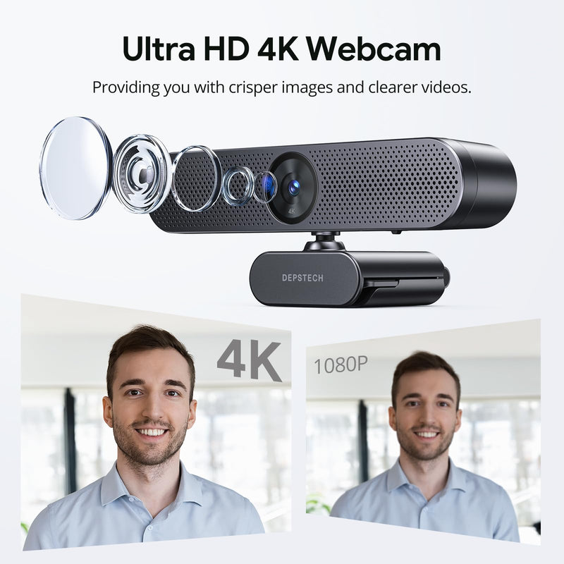 DEPSTECH 4K Webcam with Remote Control, Ultra HD Sony Sensor Webcam with Microphones, Noise-Canceling, AutoFocus, Low-Light Correction, Privacy Cover, Web Camera for PC/Mac/Laptop/Desktop/Zoom/Teams