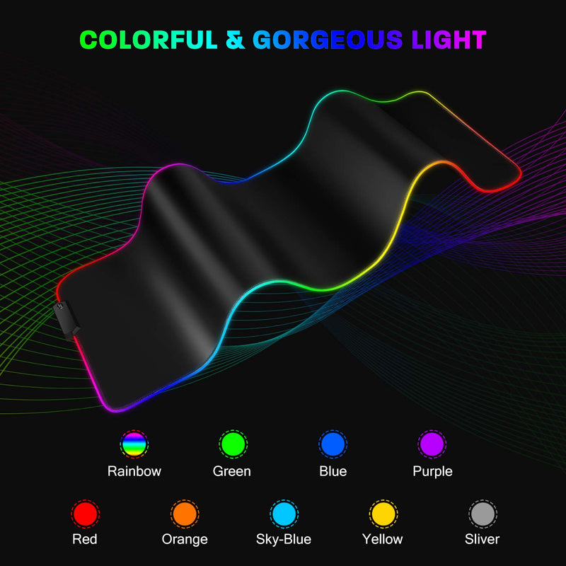 YXLILI Mouse Pad Gaming Large Mouse Pads for Keyboard and Mouse Extended RGB Mouse Mat, 12 Lighting Modes, Waterproof, Non-Slip Rubber Base XXL Mousepads for Desk Computer PC Laptop-31.5 X 12inches X-Large