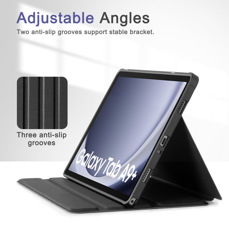 CoBak Case for Samsung Galaxy Tab A9 Plus 10.9-inch 2023, Multi-Viewing Angles, All New PU Leather Smart Cover with Auto Sleep Wake Feature for Samsung Galaxy Tab A9 + Tablet Black