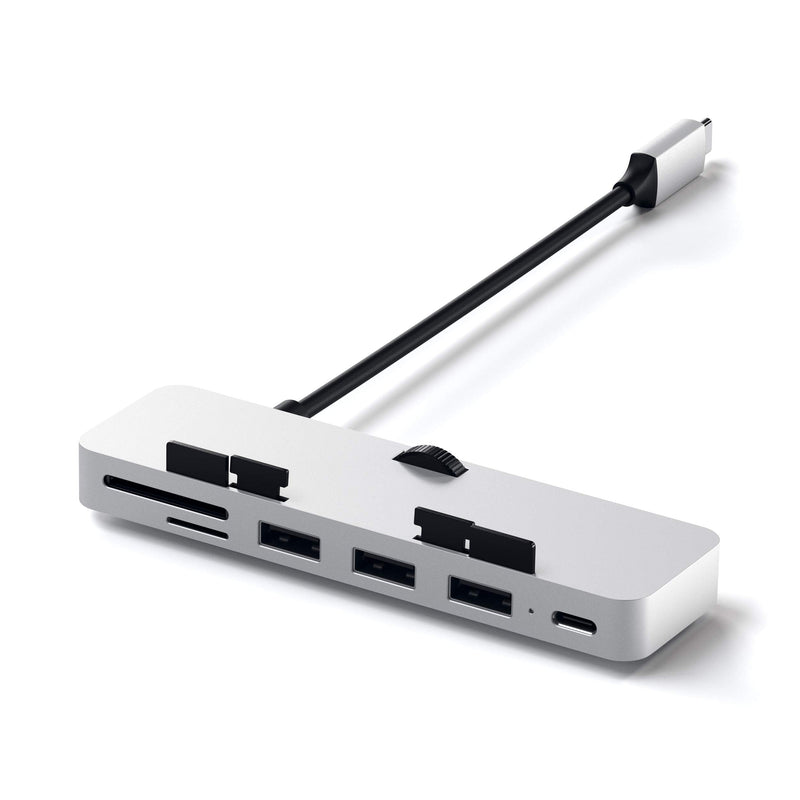 Satechi Aluminum Type-C Clamp Hub Pro with USB-C Data Port, USB-A 3.0 Data, Micro/SD Card Reader - Compatible with 2020/2019/2017 iMac & iMac Pro, Does Not Fit 2021 iMac (Silver) 2017/2019 iMac Silver