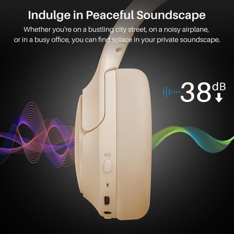 TOZO HT2 Hybrid Active Noise Cancelling Headphones, Wireless Over Ear Bluetooth Headphones Khaki+HT2 Replacement Ear Pads Pink
