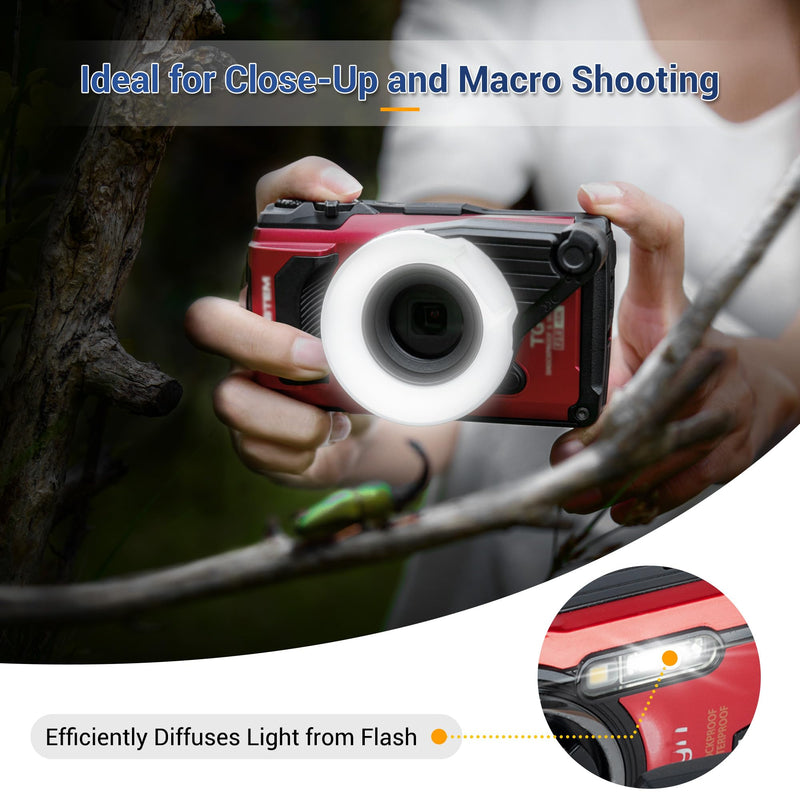 Flash Diffuser +LED Light Guide Ringfor Olympus TG-7 TG-6 TG-5 TG-4 TG-3 TG-2 TG-1