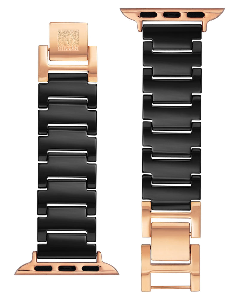 Anne Klein Ceramic Link Fashion Bracelet for Apple Watch, Secure, Adjustable, Apple Watch Replacement Band, Fits Most Wrists 42mm (Series 1-3), 44/45/46/49mm (Ultra & Ultra 2) Black/Rose Gold-Tone