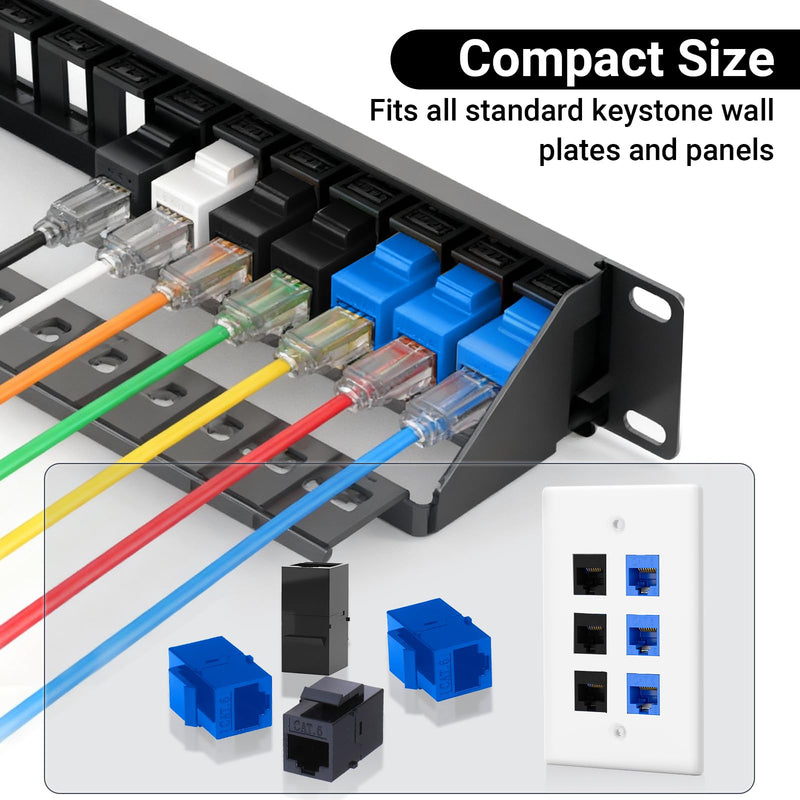 Cat6 Keystone Coupler 25-Pack Blue Female to Female for Wall Plates & Patch Panels with 200 Pack Cat6 Connecto