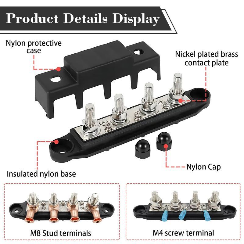 [AUSTRALIA] - Idota Bus Bar 12 V - 48 V DC Bus Bars Distribution Block 150 A Busbar with M8 Terminal Bolts Power Rail for Car Boat Solar System 