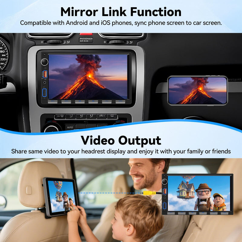 SIXTOP 7 Inch Double Din Car Stereo with Backup Camera Bluetooth 5.0 Hands-Free HD Touch Screen Car Radio MP5 Player Support Mirror Link, FM/Type-C/USB/AUX/SWC Car Audio Receiver P1