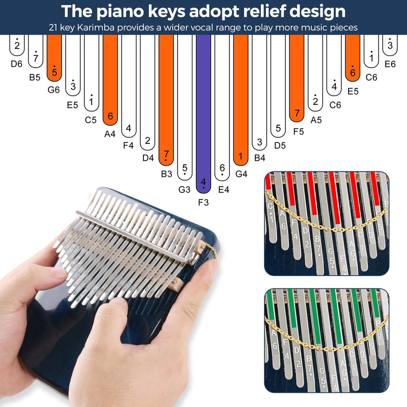 [AUSTRALIA] - EASTROCK Karimba Thumb Piano 21 key Sapele solid wood Flat-board Portable Mbira Finger Piano with Study Instruction and Tune Hammer Wood Kalimba Gift for Adults Beginners Professiona 