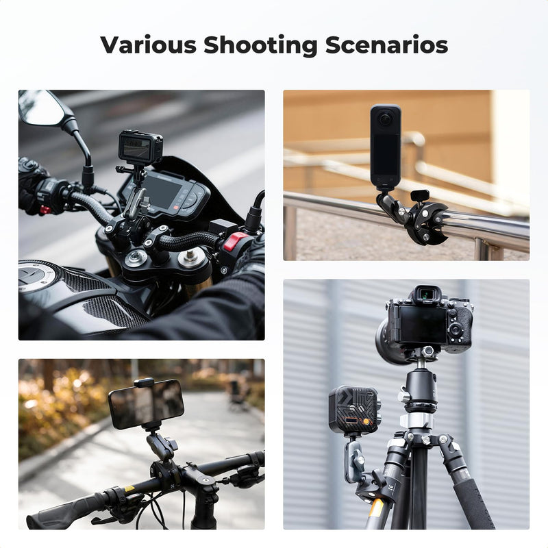 K&F CONCEPT Super Clamp Camera Mount with 360° Dual Ball Head, Bike/Motorcycle Handlebar Mount Compatible with DJI Action 6/5/4/3, Hero 13/12/11/10, 360 X5 X4 Super Clamp with Phone Holder