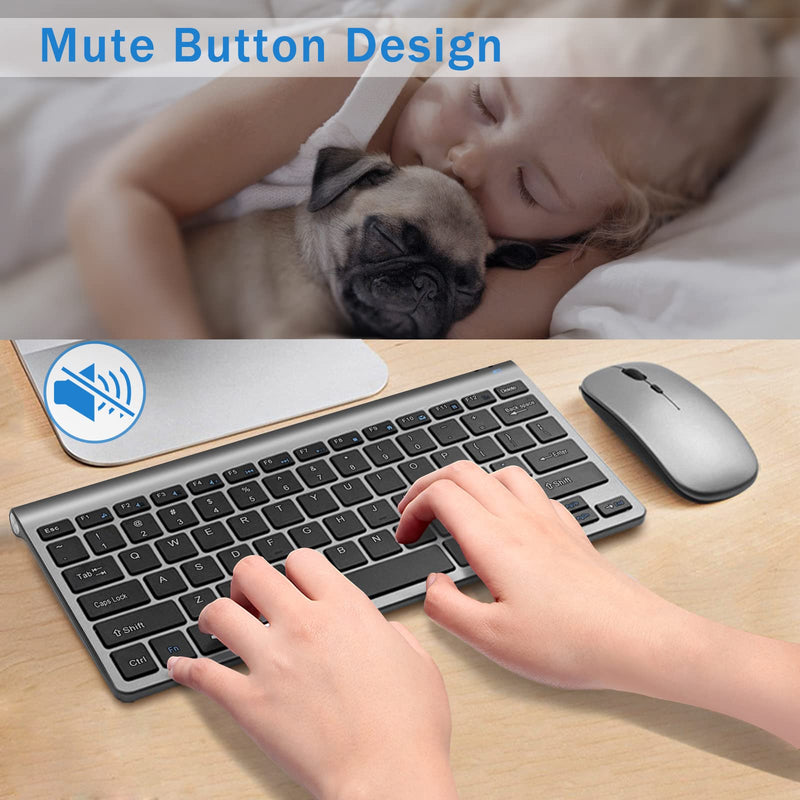 Wireless Keyboard and Mouse Combo, Compact Quiet Wireless Keyboard and Mouse Set 2.4G Ultra-Thin Sleek Design for Windows, Computer, Desktop, PC, Notebook, Laptop (Black+Grey) GHKM03