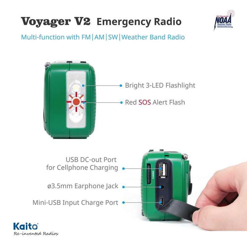[AUSTRALIA] - Best NOAA Portable Solar/Hand Crank AM/FM, Shortwave & NOAA Weather Emergency Radio with USB Cell Phone Charger & LED Flashlight (Green) 