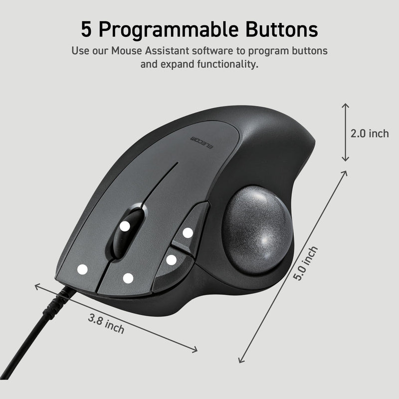 ELECOM Ergonomic Comfort Design Trackball IST Wired USB-A Connection, Super Smooth Tracking with Roller Ball Bearing, 36mm Ball, Thumb Control, Compatible for Windows, PC, and Mac Black (M-IT11URBK)