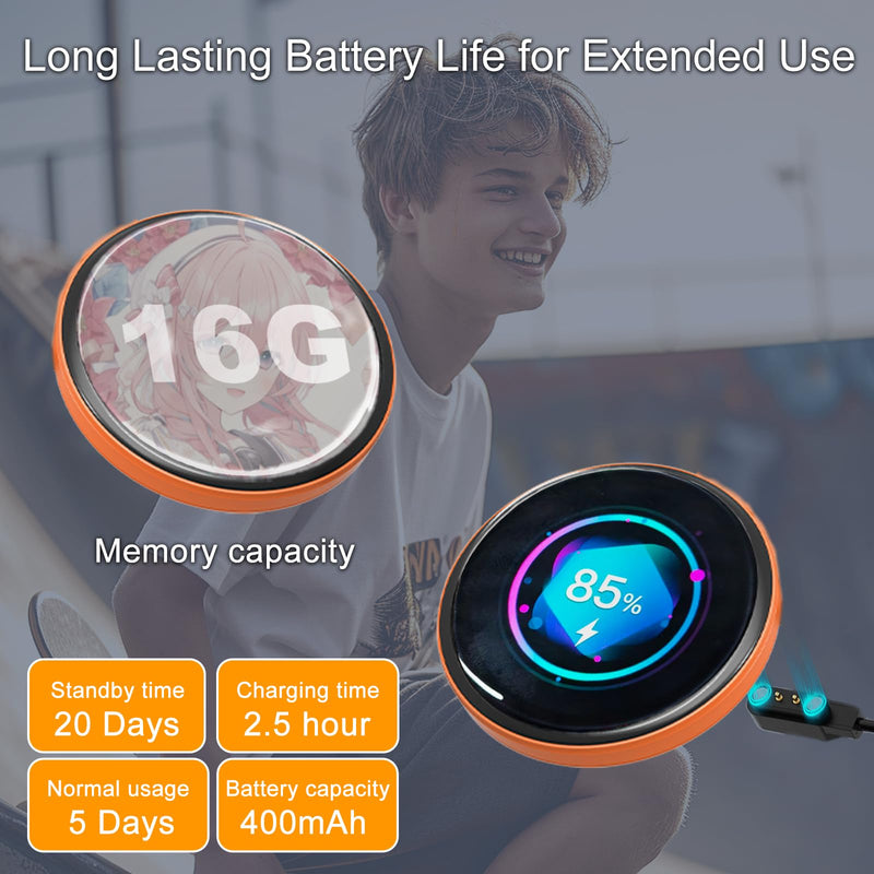 [AUSTRALIA] - Multifunction MP3 Player with E-Book Reader, Watch Features, Bluetooth, Voice Recorder, Message Synchronization, IP67, 18H Battery, Magnetic Design/Necklace/Brooch for Backpacks/Hoodies/Hats(Orange) Orange 