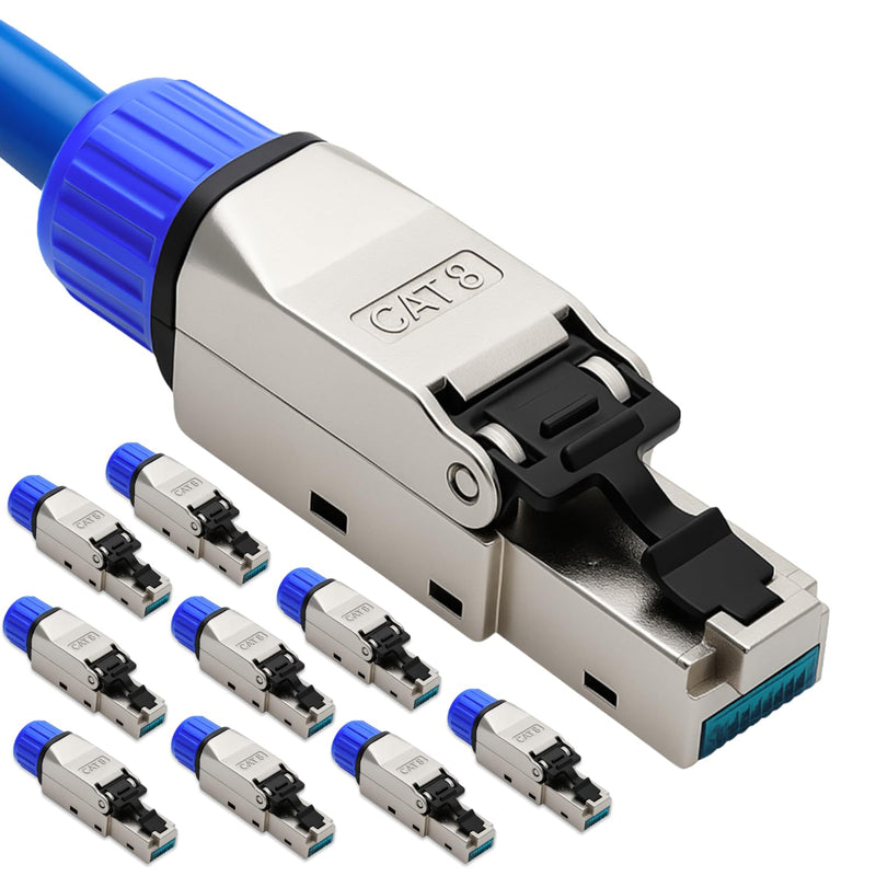 10 x RJ45 Connector CAT 8 - Tool-Free Network Connector for Ethernet, Installation Cable & Network Cable | Gigabit Enabled, STP Shielded, 40 Gbit/s, Gold-Plated Contacts 10 Stück